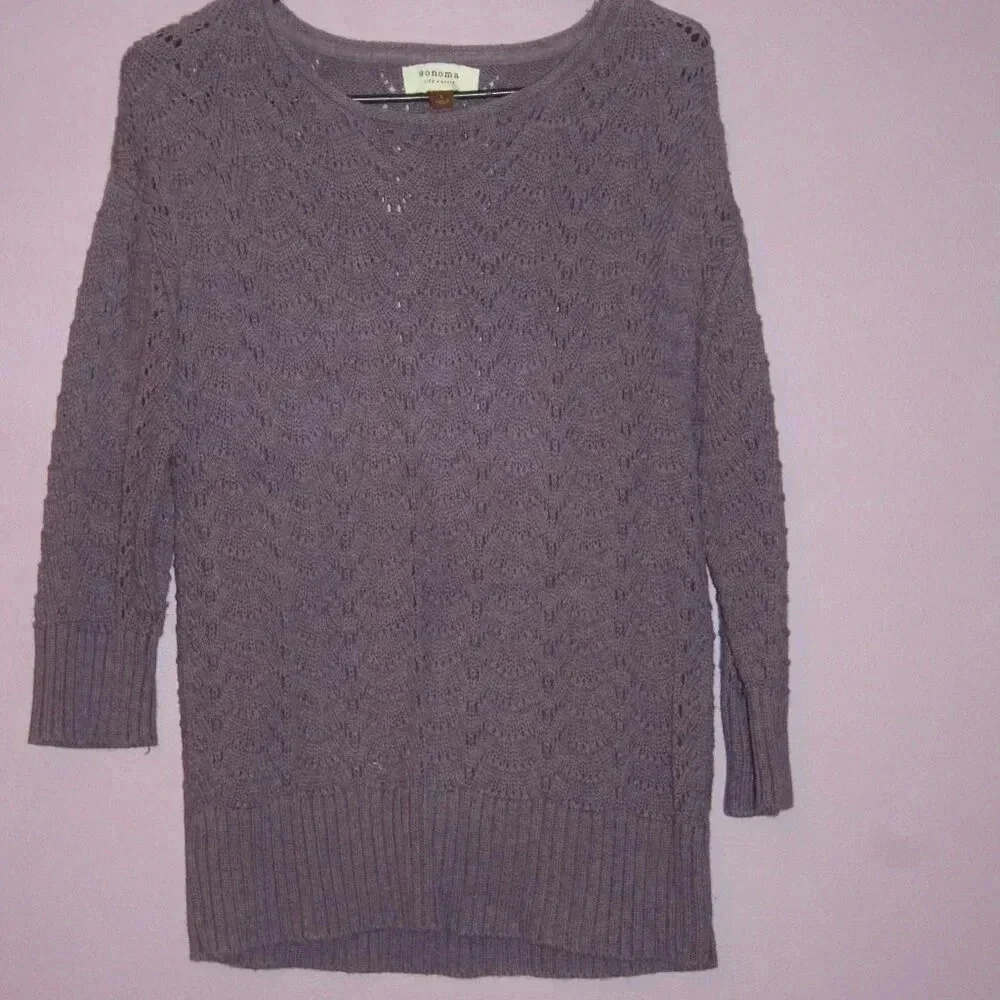 Sonoma Purple Roll Neck Sweater Size Large Crew Style 100% Cotton 3/4 Length